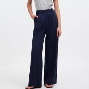 NWT Madewell Sz4 Harlow Wide Leg Pants Deep Indigo Blue High Rise Pleated Front